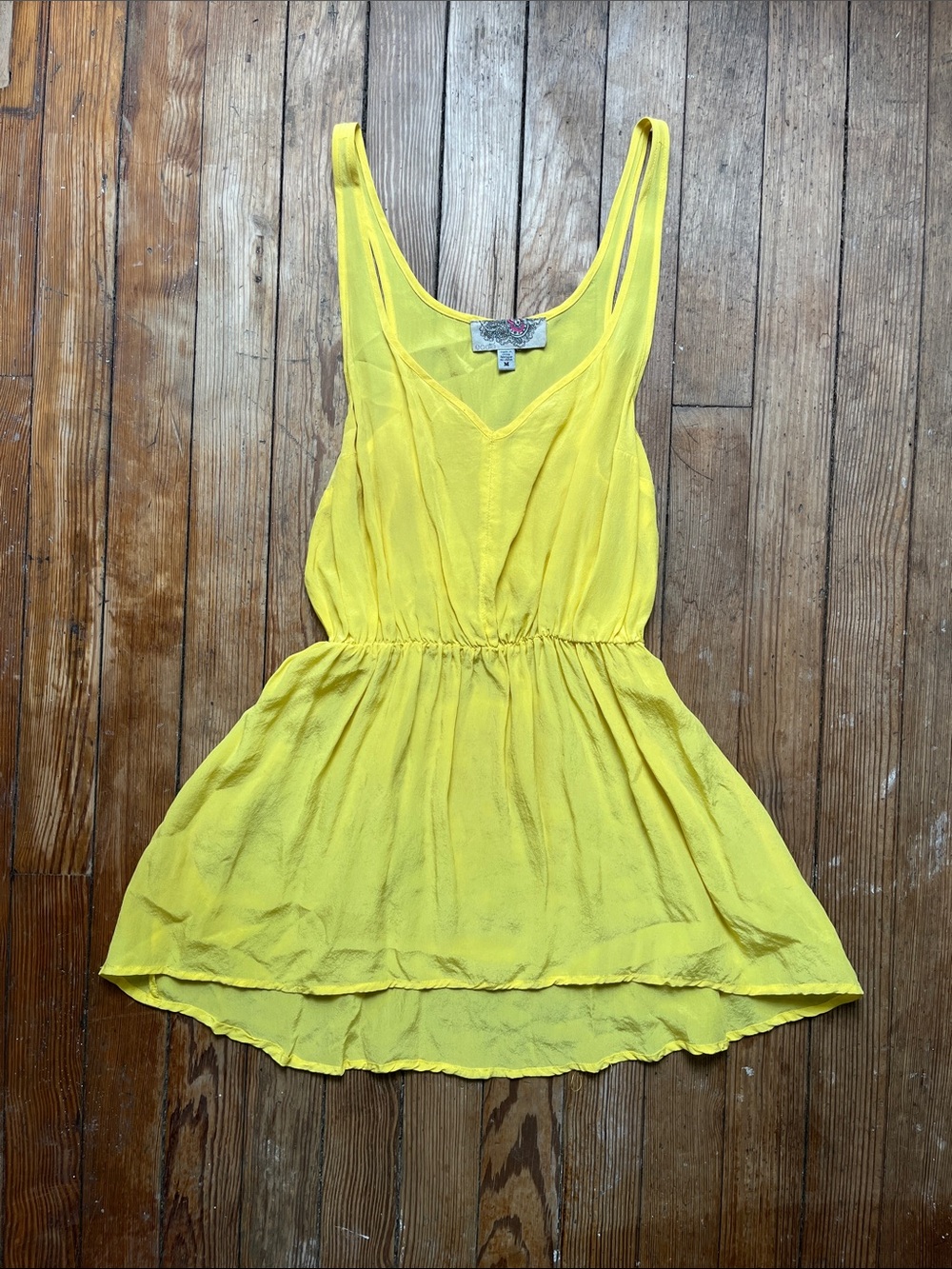 Ecote Sunny Yellow 100% Silk V-Neck Tank/Tunic Top